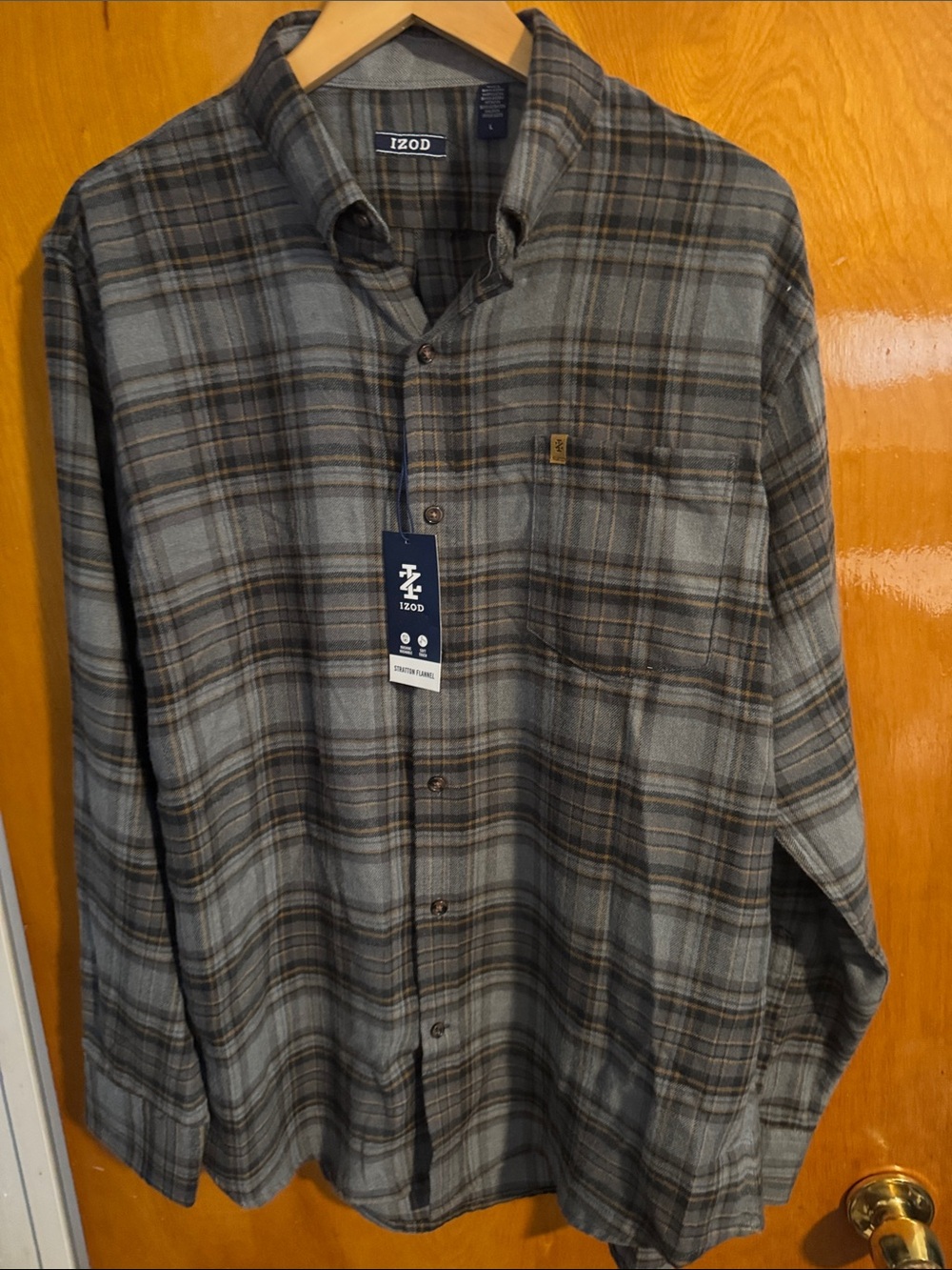 Izod Flannel Shirt Mens Large Gray Plaid